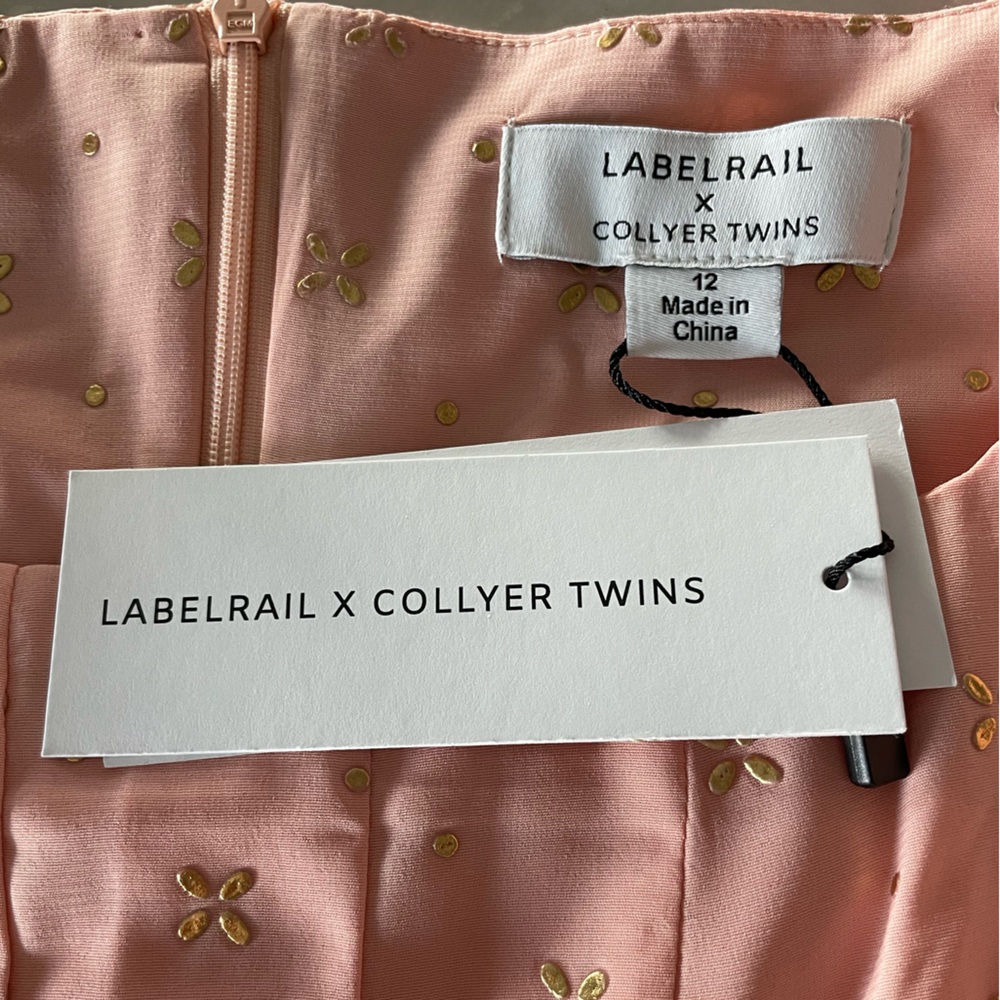 Labelrail x Collyer Twins NWT gold applique puff sleeve mini dress-orange-US 8 - Picture 6 of 12